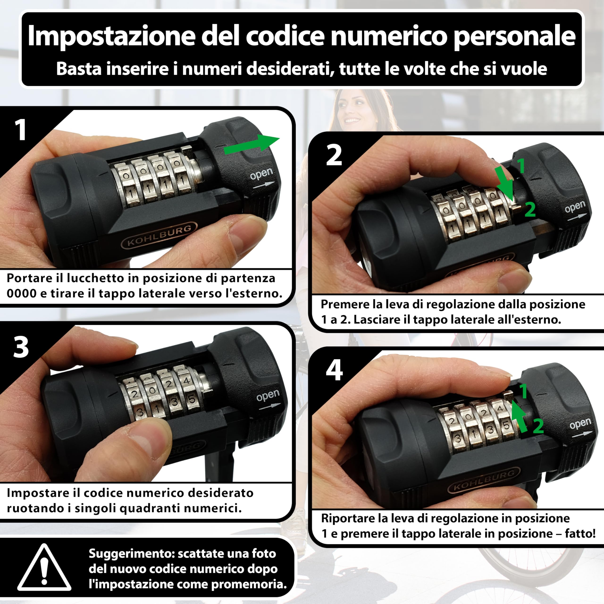 KOHLBURG Antifurto pieghevole per bicicletta con codice numerico | 110cm | Antifurto a combinazione resistente al tronchese con supporto | alta sicurezza | antifurti a cifre per e‑bike e bicicletta