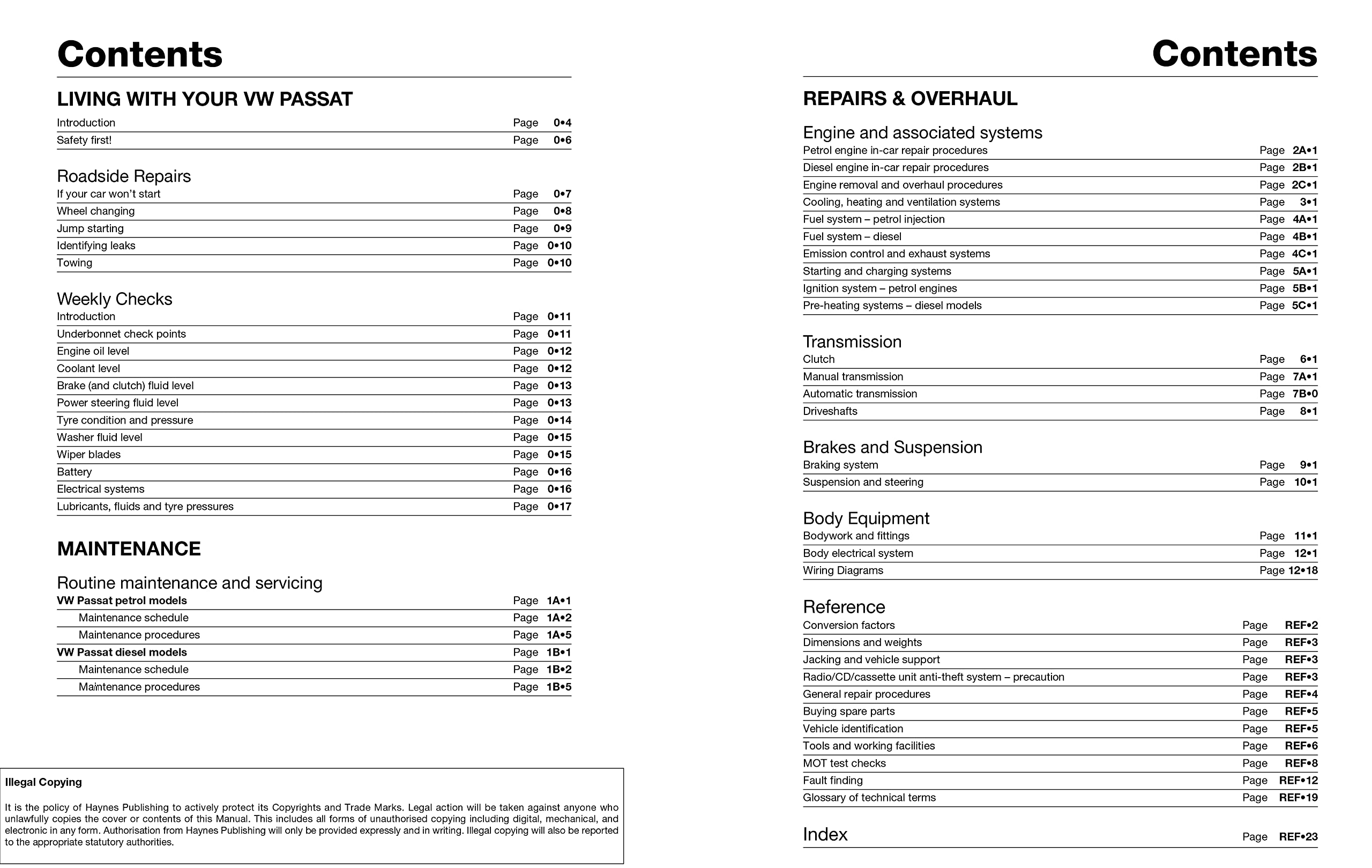 VW Passat 4-Cyl Petrol & Diesel (Dec 96 - Nov 00) P To X