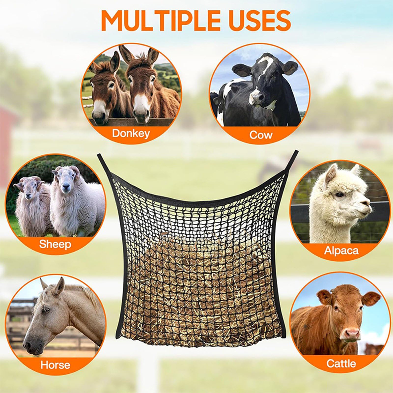 ordinarYone Set di 2 sacchetti a rete per fieno per cavalli di grande capacità con design facile da appendere per stalle agricole forniture di alimentazione per cavalli