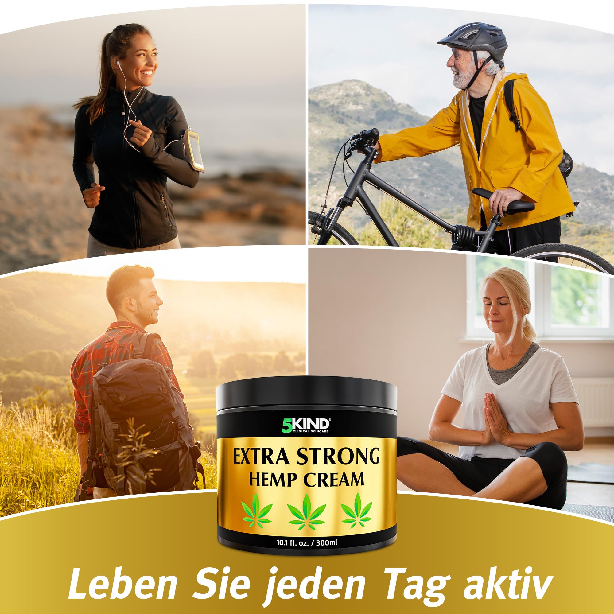 5kind Extra Starke Hanfcreme 300ml - Hochkonzentriertes Hanföl und Arnika-Creme für Gelenke & Muskeln