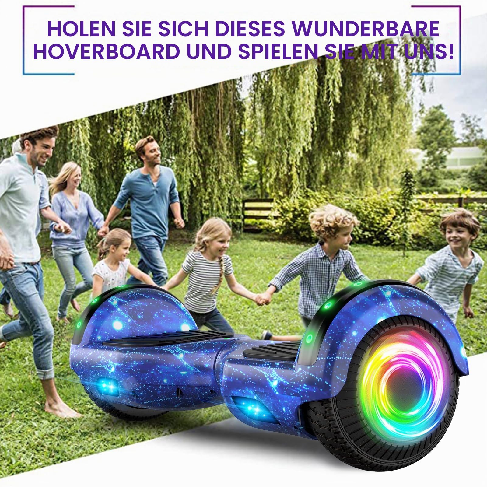 SISIGAD Hoverboard 6,5 Zoll Overboard, Hover Scooter Board, Geländewagen, Bluetooth und LED, selbstbalancierend, Elektroroller, selbstbalancierend, für Kinder und Erwachsene