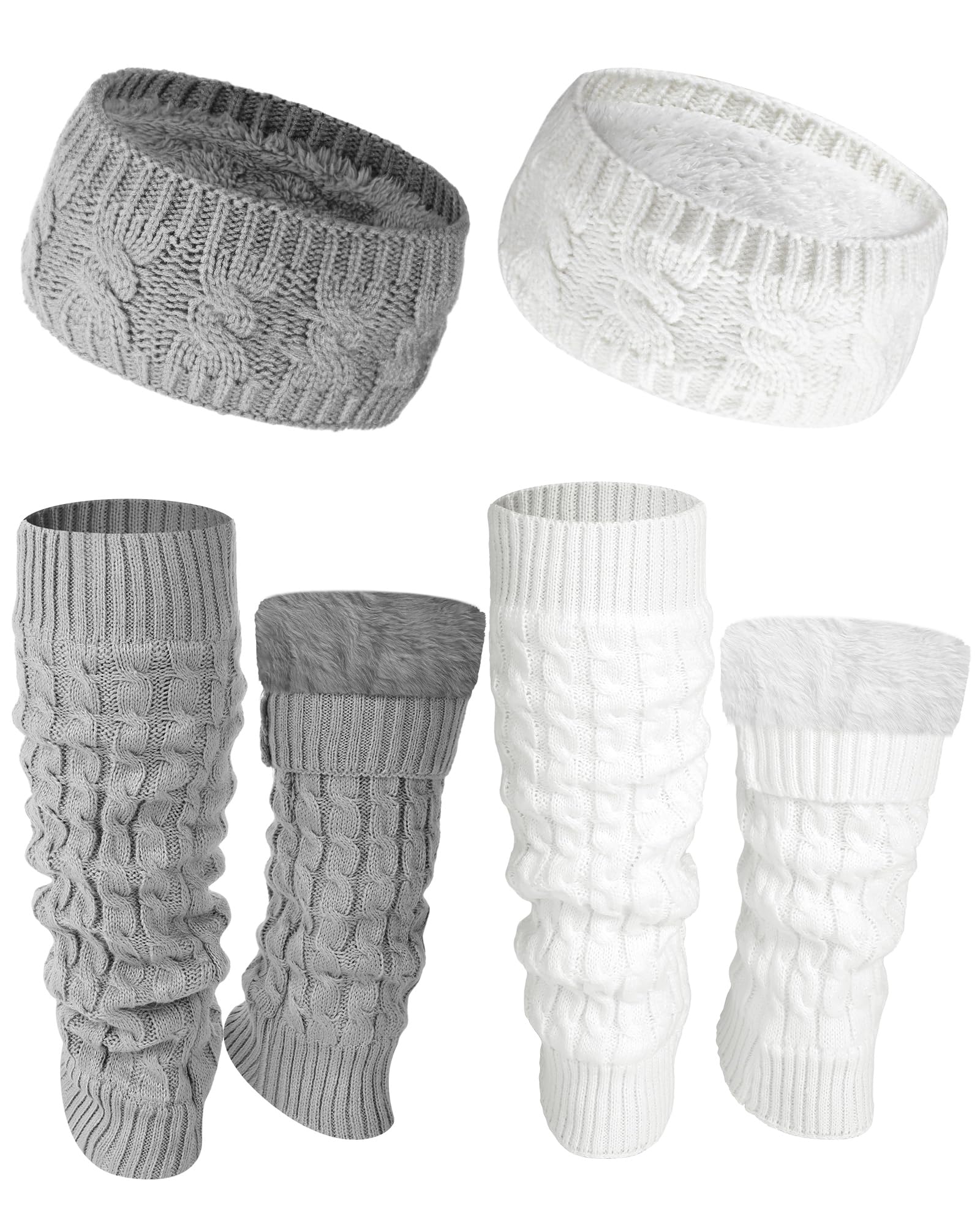 Chuarry Juego de 4 calentadores de piernas y diadema para patinaje artístico, calentadores de piernas de forro polar para invierno, diadema trenzada para mujeres y niñas
