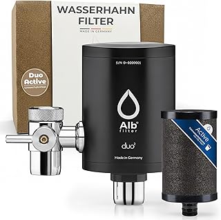 Alb Filter Duo Active Trinkwasserfilter Edelstahl Schwarz – Wasserfilter Wasserhahn für sauberes Trinkwasser – Filtration von Schadstoffen, Mikroplastik, Chlor & mehr – Filtersystem Made in Germany