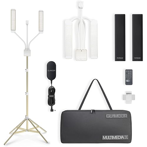 GLAMCOR Multimedia X Portable LED Lighting Kit for Video Recording and Photography | Remote Controlled 2700K - 5600K Color Temperature | Smartphone Mount with Selfie Control (White/Gold)