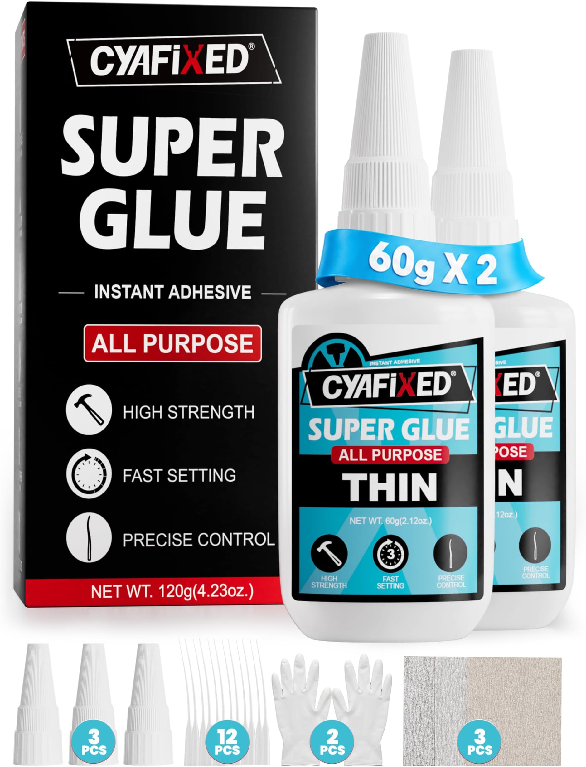 - Super Fast Thin Glue 120 Gram, All Purpose Clear Liquid CA Glue Repair Wood Ceramic Glass Plastic, Heavy Duty Cyanoacrylate Adhesive for 3D Print PLA Shoe Metal, Strong Bond and Instant Superglue
