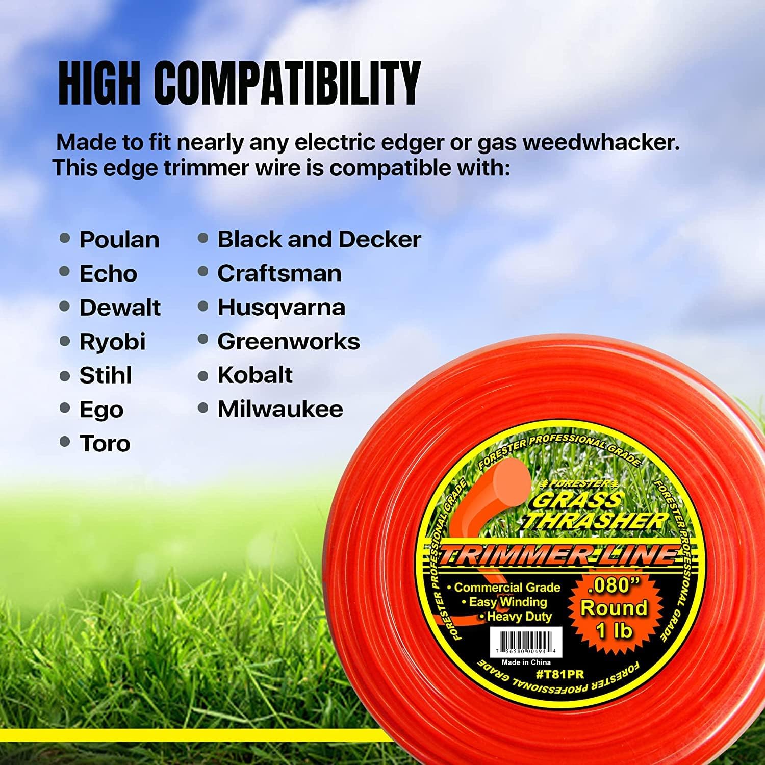 FORESTER Heavy Duty Trimmer Line – Grass Thrasher Round or Square Edge Weed Eater String Universal Trimmer String Fits Most Trimmers and Edgers Weedeater String & Weed Wacker Attachments