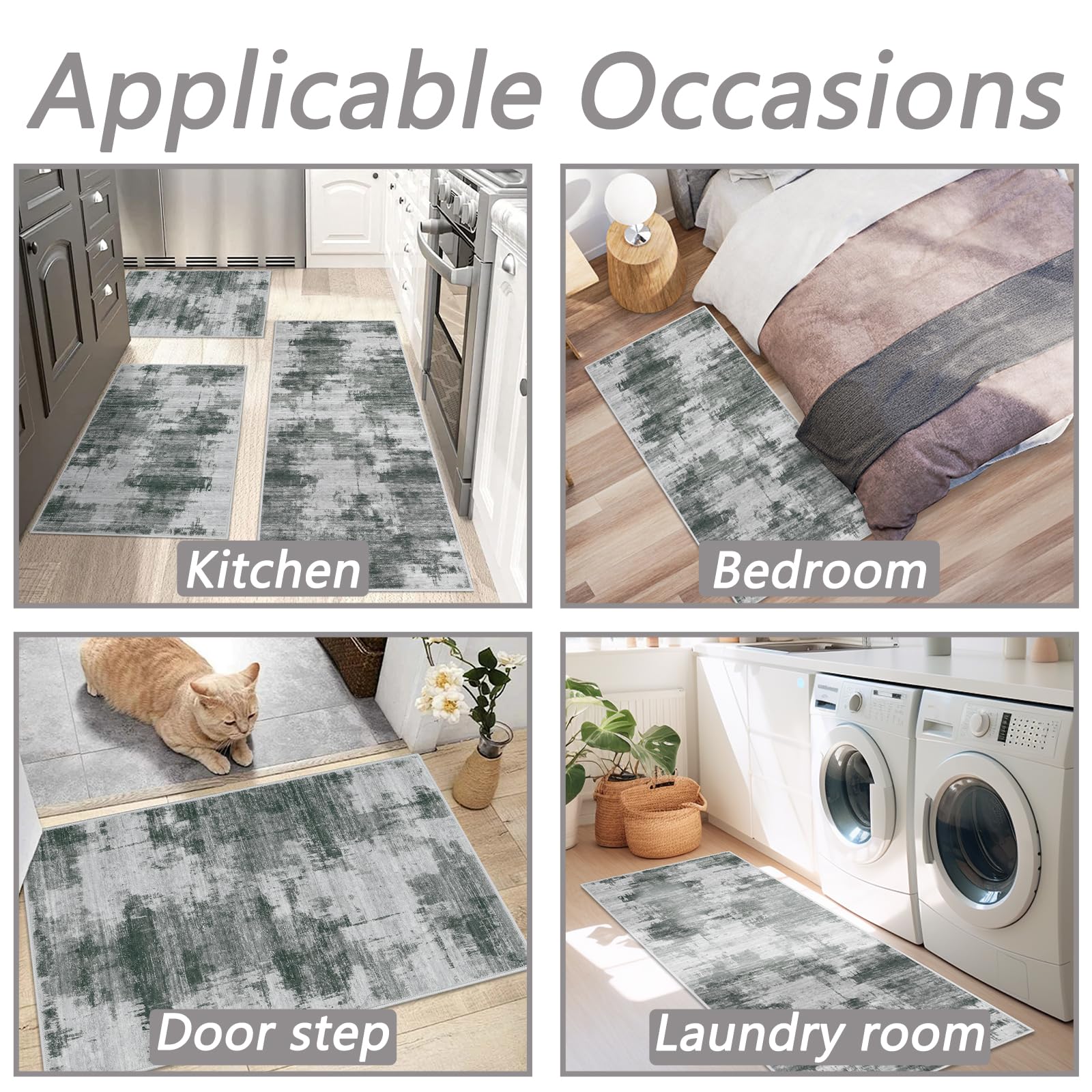 Famibay Juego de 3 Alfombra Cocina Lavable Antideslizante Alfombras de Cocina Gris Oscuro Moderno Tapete para Entrada Interior Pasillo 50x120cm + 50x80cm + 50x80cm