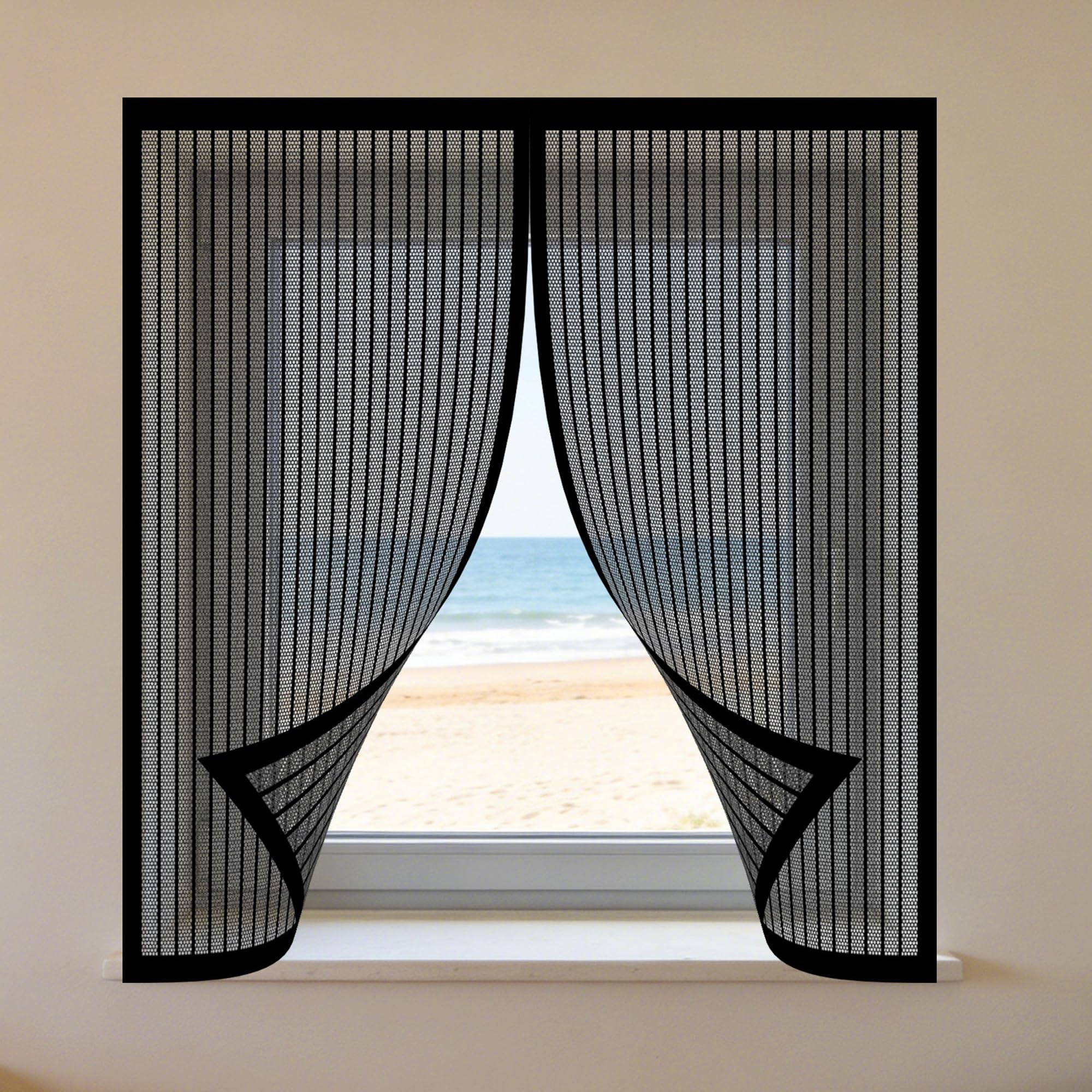 Adjustable Magnetic Fly Screen Window 95 x 135 cm with Selfadhesive Mosquito Net for Window with Installation Accessories for Windows Doors and Patio Screens, Black