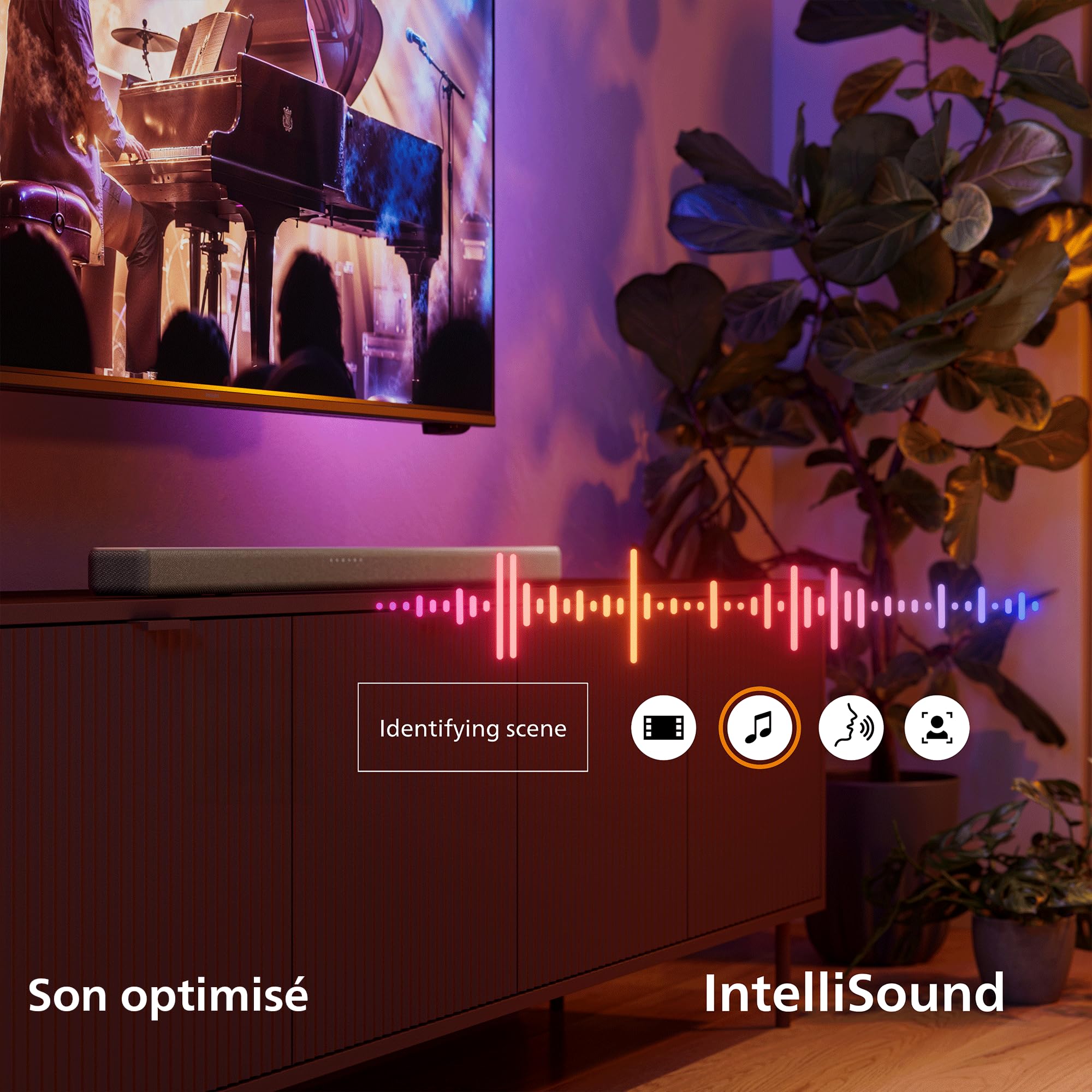 PHILIPS TAB5201 Barre de Son 2.0, 160 W Max, Dolby Digital Plus, DTS Virtual:X, Intellisound AI Audio, Bluetooth Le 5.4, HDMI Arc, entrées Optique et USB, Gun Metal
