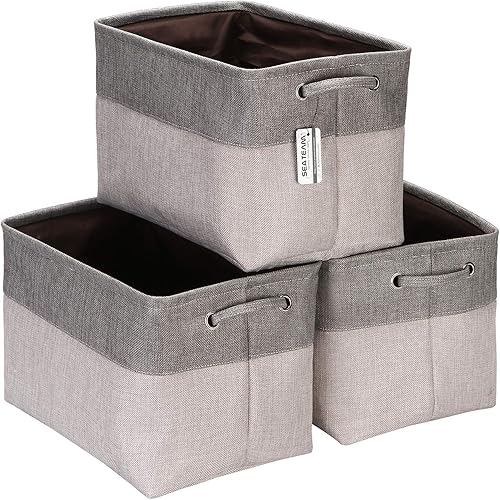 Sea Team Juego de 3 cestas de almacenamiento grandes, organizador de maletero, contenedor de ropa y juguetes, 15 x 10 x 10 pulgadas, caja de estante