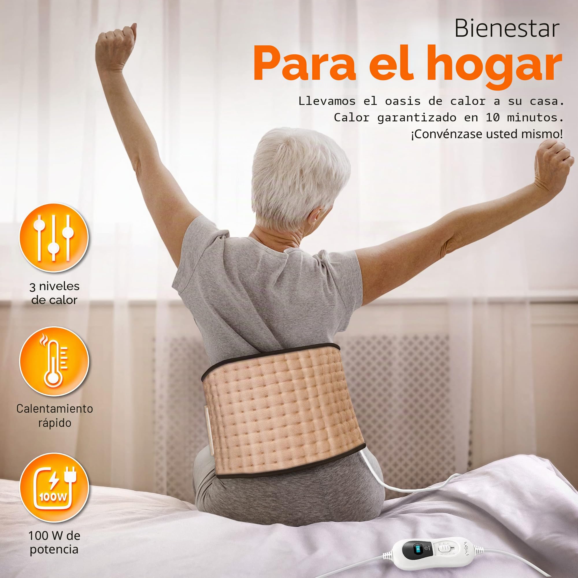 sinnlein Faja Lumbar para Espalda | Cinturón Térmico Abdominal, Cuello | Almohadilla Eléctrica con 3 Temperaturas y Apagado Automático | Alivio del Dolor | Correa Ajustable y Cierre de Velcro