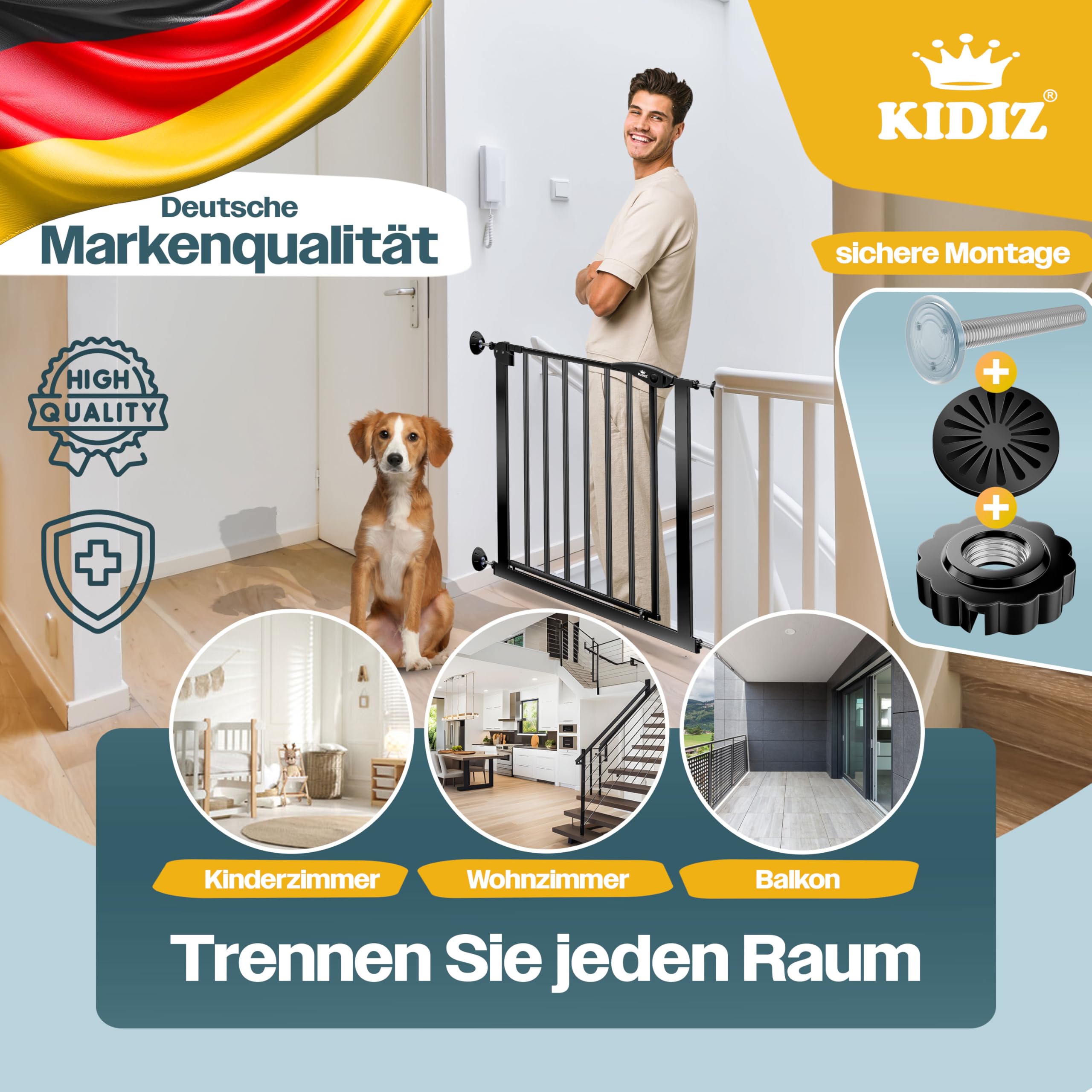 KIDIZ® Griglia di protezione per porte e scale, per bambini, senza forature, orientabile su entrambi i lati,