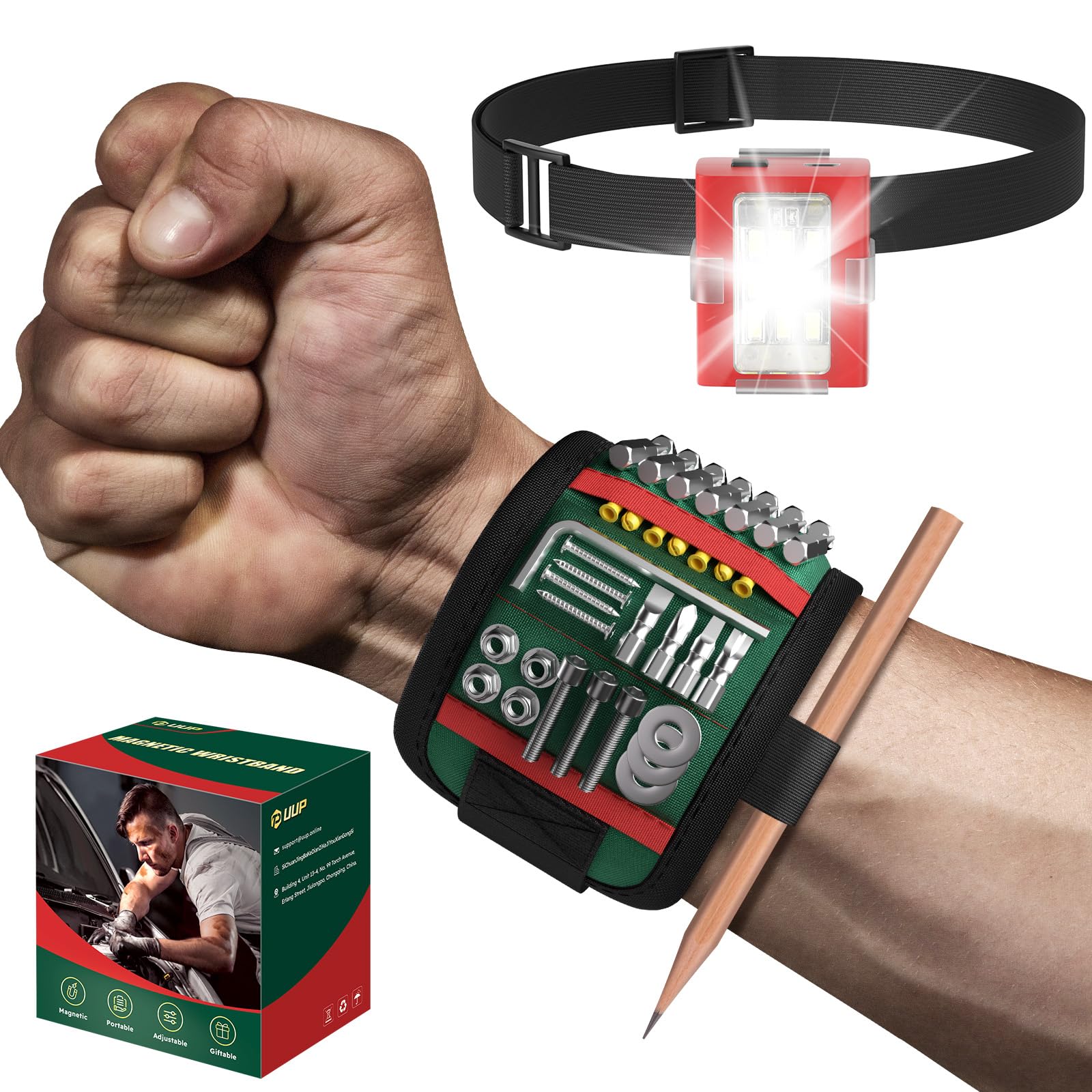 UUP Magnetic Wrist band with LED Light Magnet Tool Belt Wrist Band for Screw and Nail Adjustable Wrist