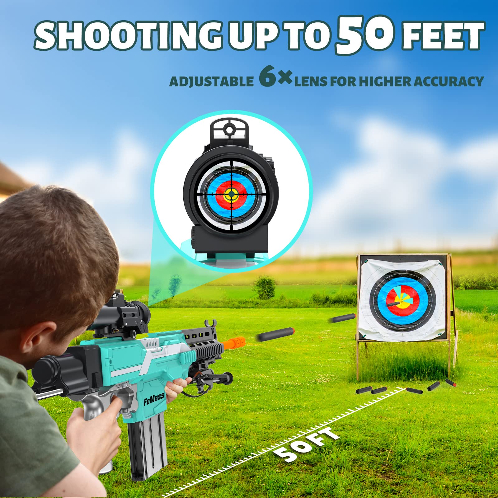 Elektrisches Spielzeuggewehr für Nerf Sniper mit Zielfernrohr, 3 Modi, wiederaufladbar, mit Zweibein, 2 Magazinen & 100 Darts - MK14-Green