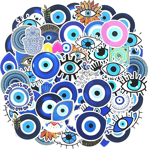 Sabary 200 calcomanías de vinilo contra el mal de ojo azul para botellas de agua, regalos impermeables para adultos, laptop, equipaje, teléfono,