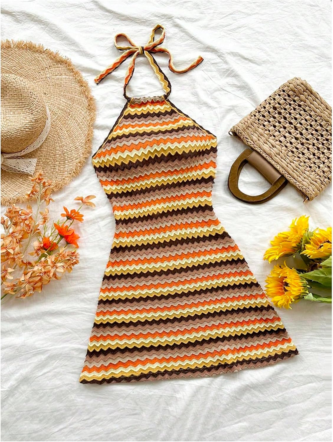 Verdusa Women's Boho 70s Cami Dress Striped Halter Backless Fitted Mini Dress - Image 5