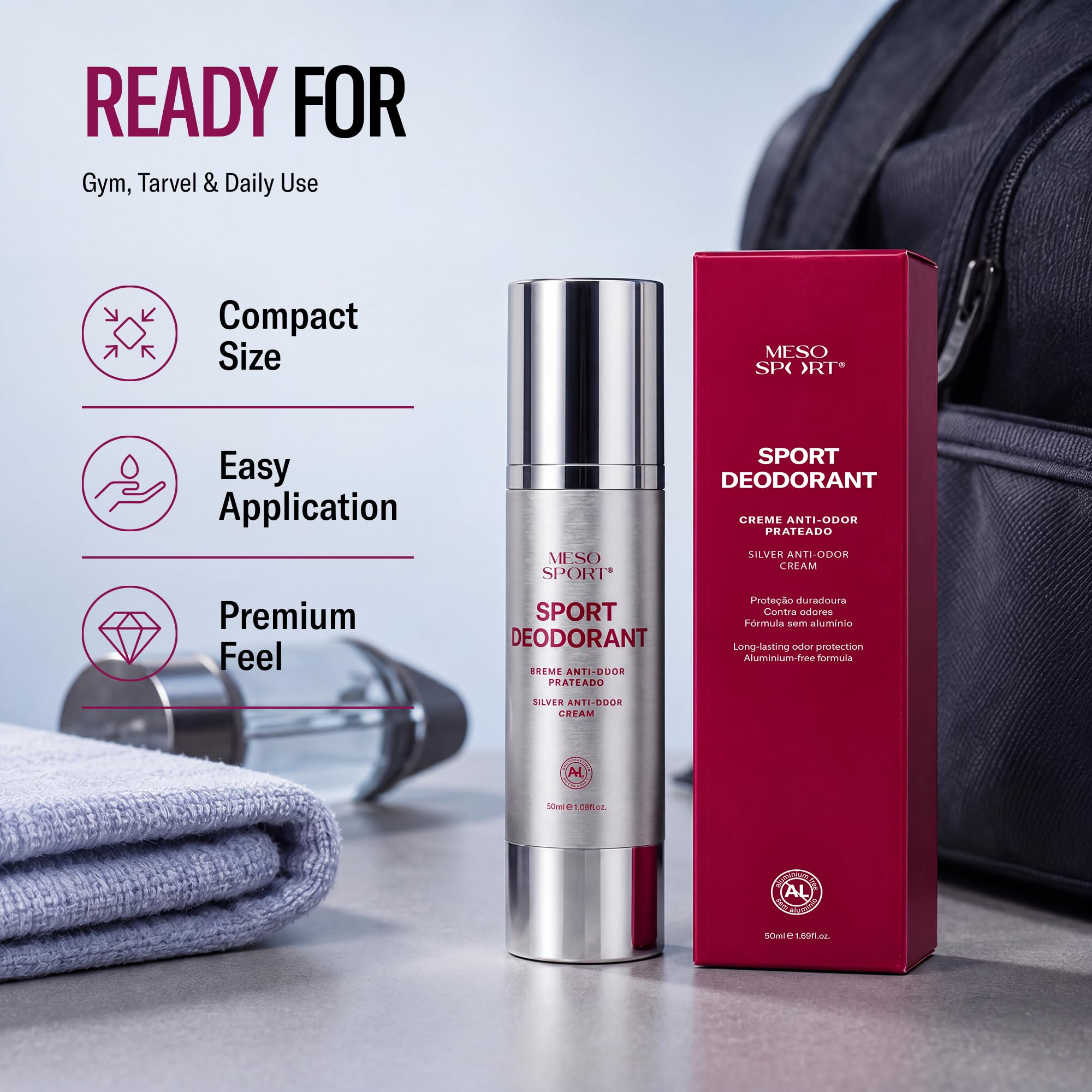 Sport Deodorant Crema Desodorante sin Aluminio con Tecnología de Plata para Estilos Activos, 50 ml
