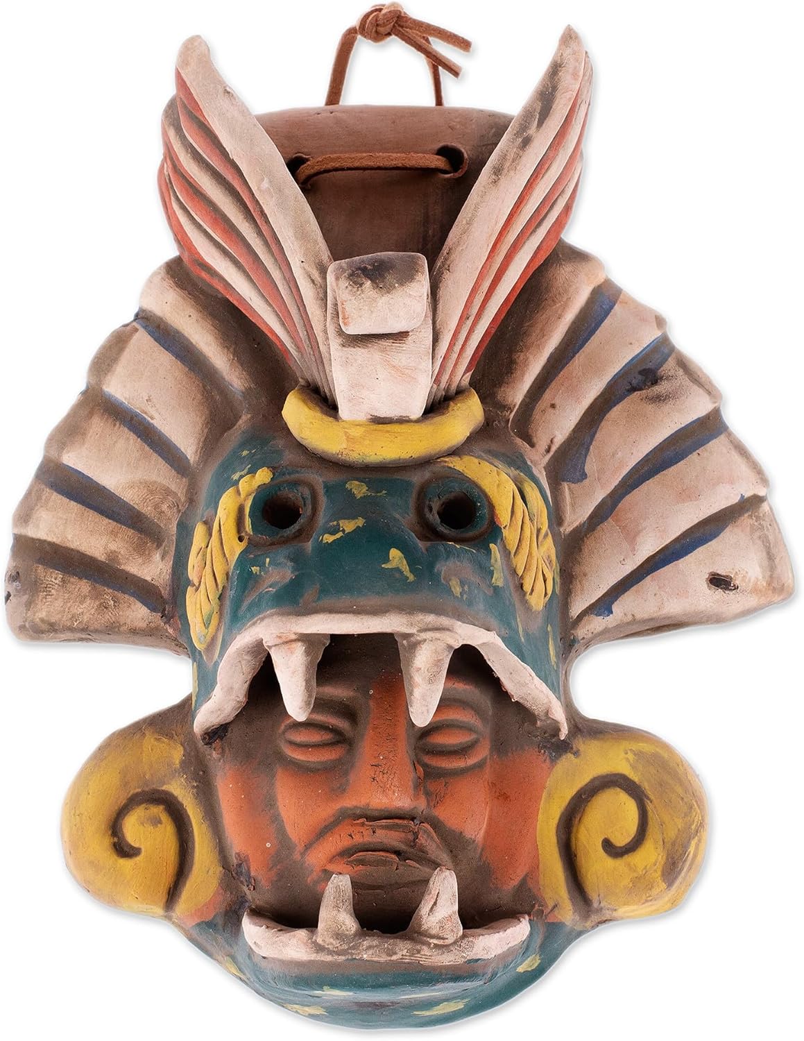 NOVICA Handmade Ceramic Mask Earthtone Quetzalcoatl Wall Multicolor Mexico Masks Animal Themed Cultural Aztec Snake 'Quetzalcoatl Revered'