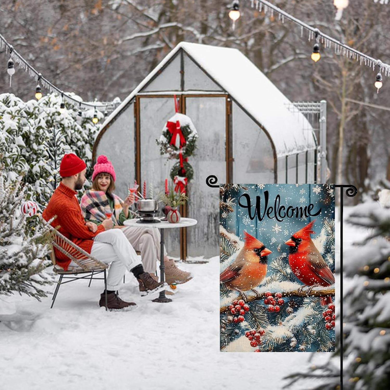 Winter Cardinal Garden Flag，12x18 Inch Double Sided Outside Cardinal Pine Twigs Berry Welcome New Year Yard Flag Farmhouse Outdoor Decor - Image 4
