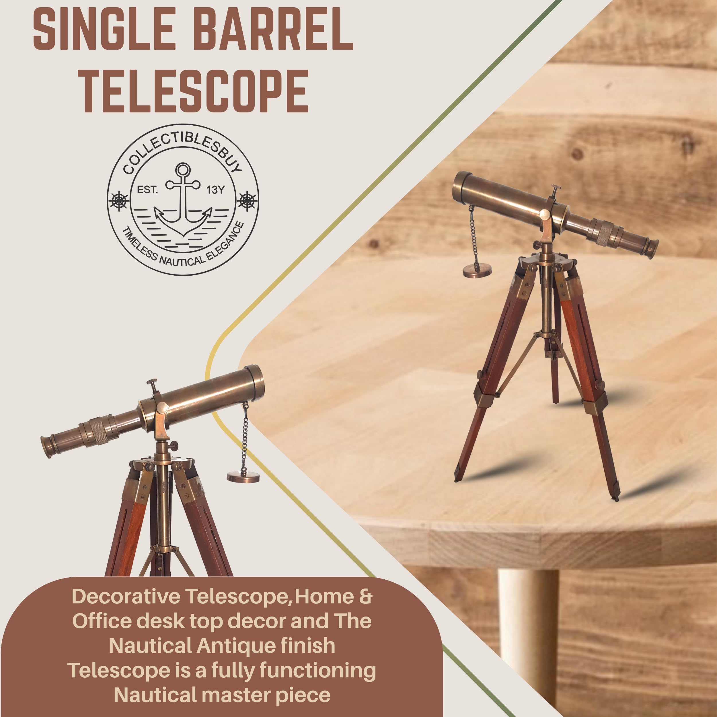 Amazon.co.jp: ヴィンテージ真鍮航海望遠鏡、木製三脚、海上装飾