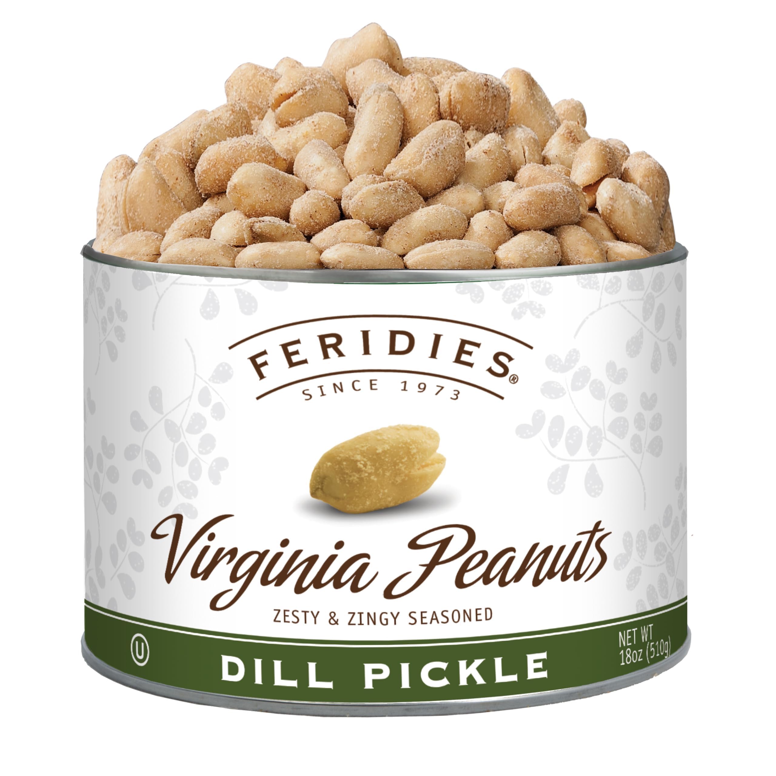 FERIDIES Extra Large Virginia Peanuts, Dill Pickle Flavored Spiced Gourmet Nuts, 18oz Tin