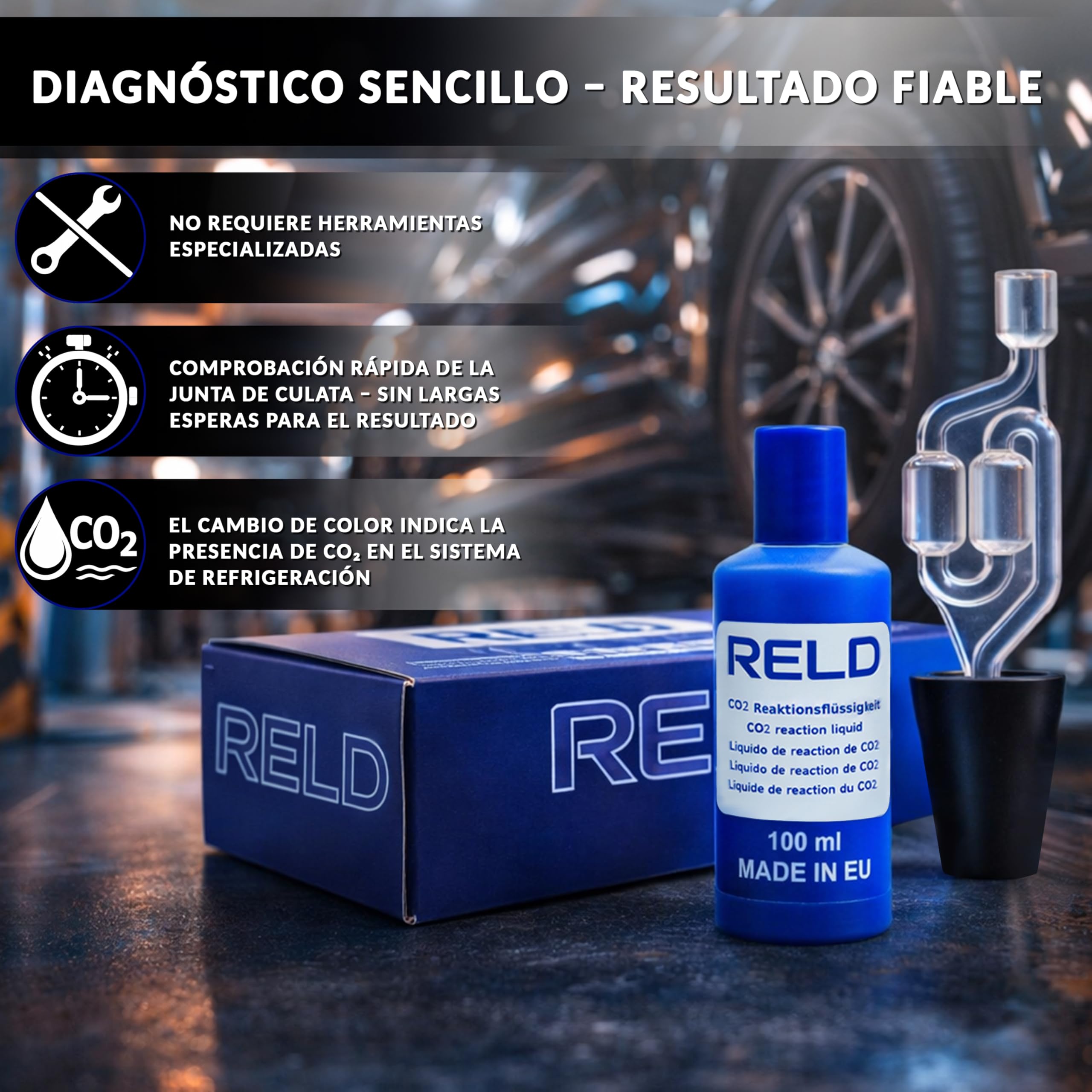 RELD - Detector de Culata Universal para Todos los Coches y Motocicletas, Detector de Fugas de CO2, para 50 Pruebas