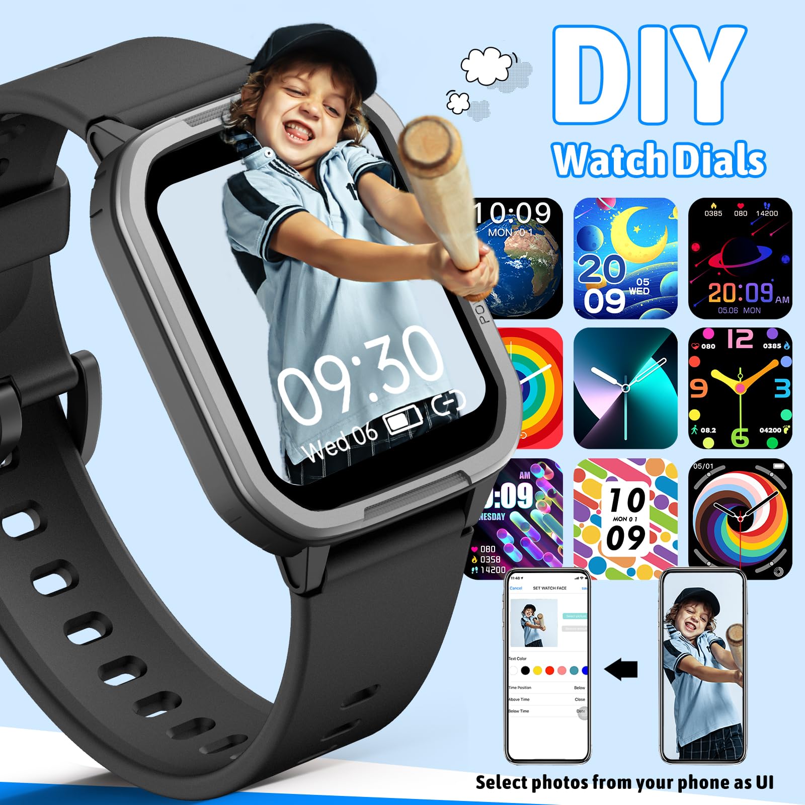 JOYELE Kinder Smartwatch für Jungen Mädchen, Gehärtetes Glas Aktivitäts Tracker Uhr IP68 wasserdichte Con Displayschutzfolie, 19 Sportmodi, Herzfrequenz Schlafmonitor, Schrittzähler, Kindergeschenke