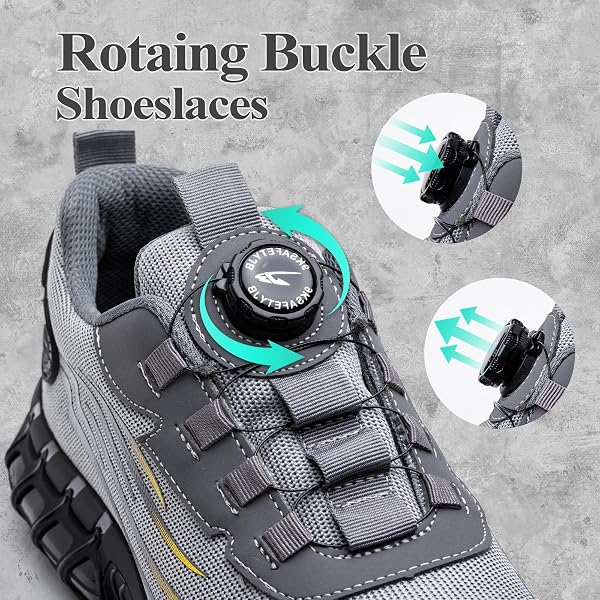 GemChve Work Shoes Safety Shoes Men Women Steel Toe Caps Anti-Smashing Lightweight Sporty Breathable Self-Locking Quick Relea - 2