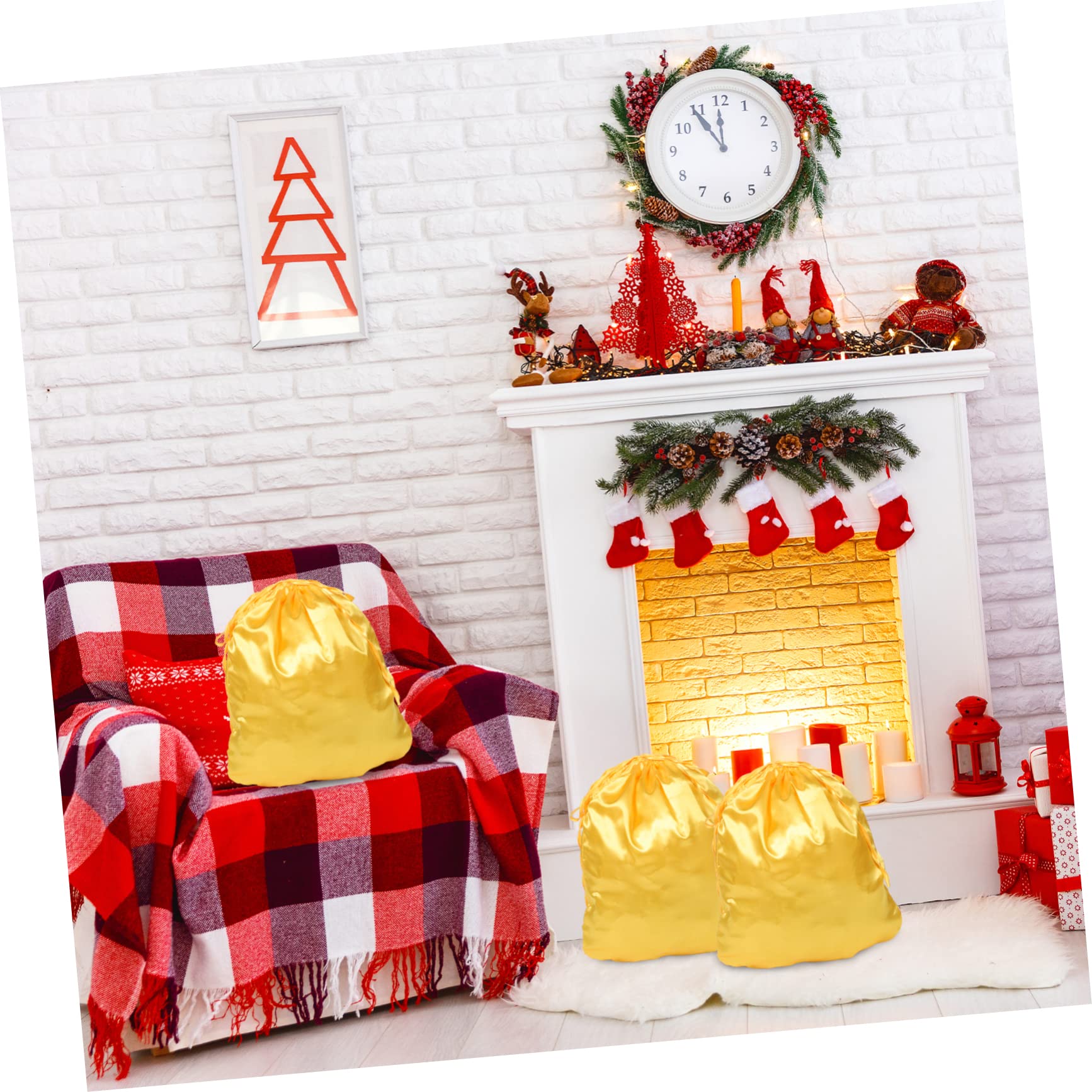 Gatuida 4pezzi Sacchetto Natale Con Coulisse Borsa Festiva Per Dolci Regali e Feste Di Natale Capacità Elevata e Leggera