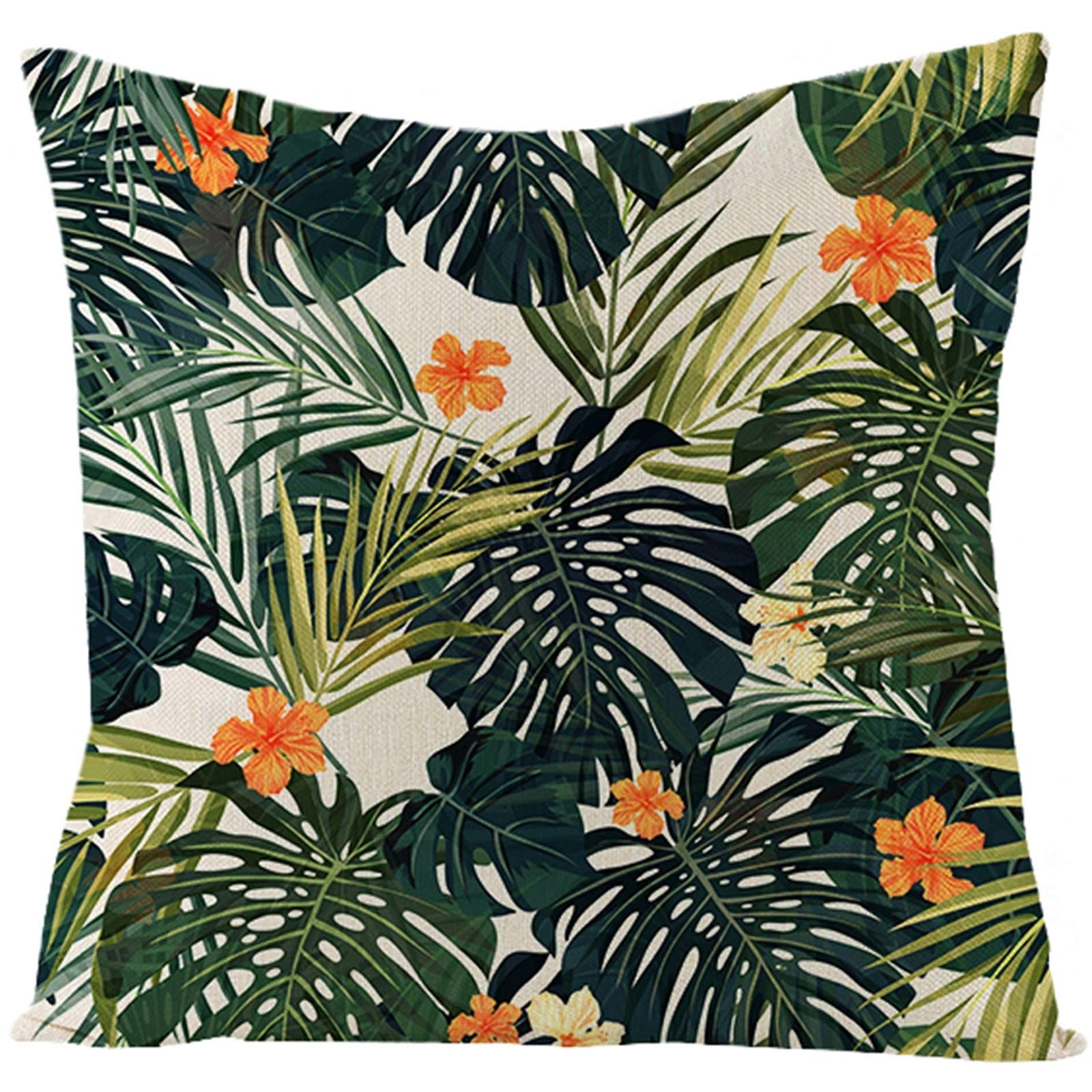 Ehomery Style 38 Pillow Cover Summer Cushion Linen Flowers And Leaves Pattern Flax Throw Pillow Covers For Living Room Individual Couch Covers Sectional Green Orange 16X16 Inches