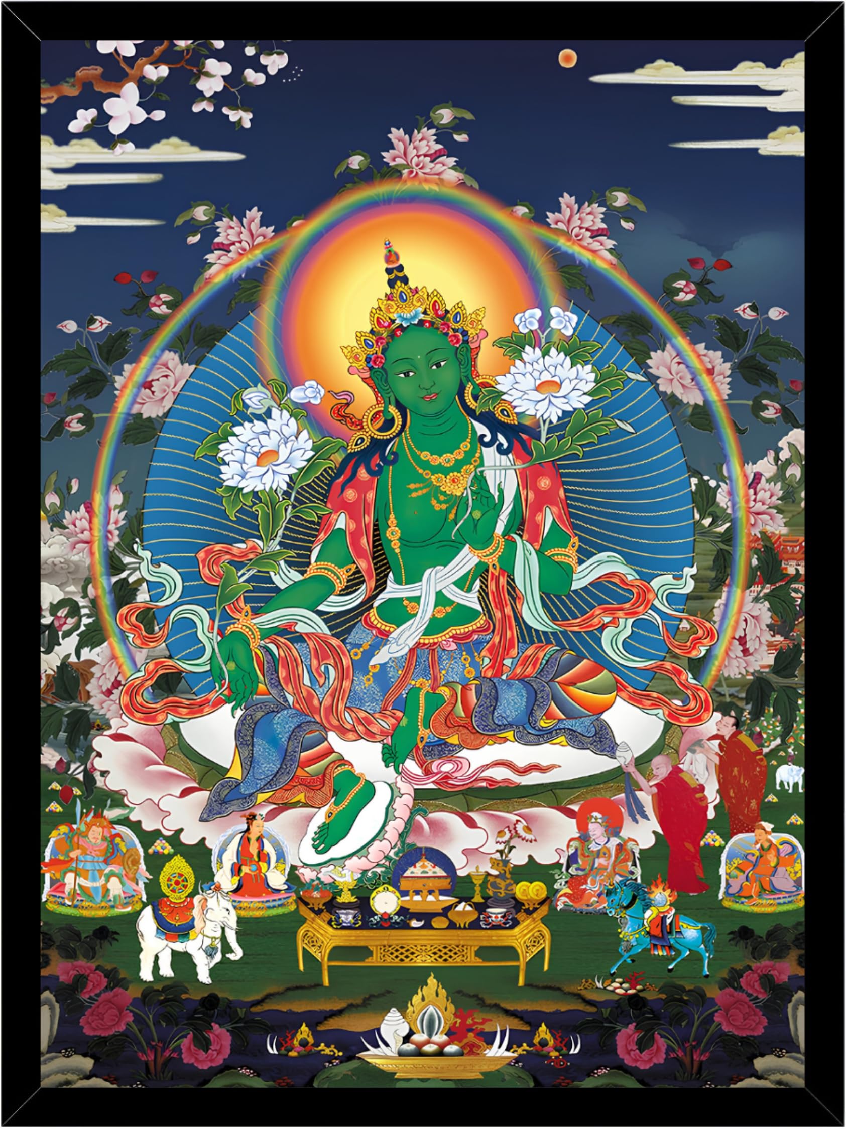 DIVARTH Green Tara Maa Photo Frame for Wall Decoration | Tibetan Thangka Painting with Frame | Buddhist Goddess Wall Art for Meditation Room, Yoga Studio, Home Temple & Living Room Decor | 10x13 Inch-image-5