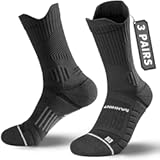 Compression Running Socks 3 Pairs&comma; Cushion Crew Socks&comma; Anti-Blister Moisture Wicking Athletic Hiking Basketball Socks