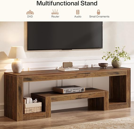 Tribesigns 63-Inch TV Stand for 55/60/65/75-Inch TVs, Entertainment Center | Farmhouse Television Stand with Open Storage Shelves, Wood Television Console for Living Room, Bedroom, Rustic Brown