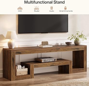 Tribesigns 63-Inch TV Stand for 55/60/65/75-Inch TVs, Entertainment Center | Farmhouse Television Stand with Open Storage Shelves, Wood Television Console for Living Room, Bedroom, Rustic Brown