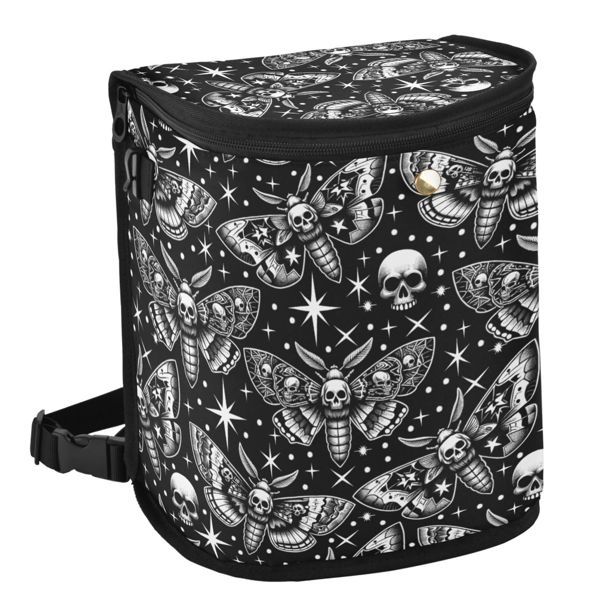 MNSRUU Car Trash Can with Lid, Digital Skull Head Moth Car Trash Bag Hanging Organizers and Storage for Front Back Seat, Leak-Proof Trash Bin