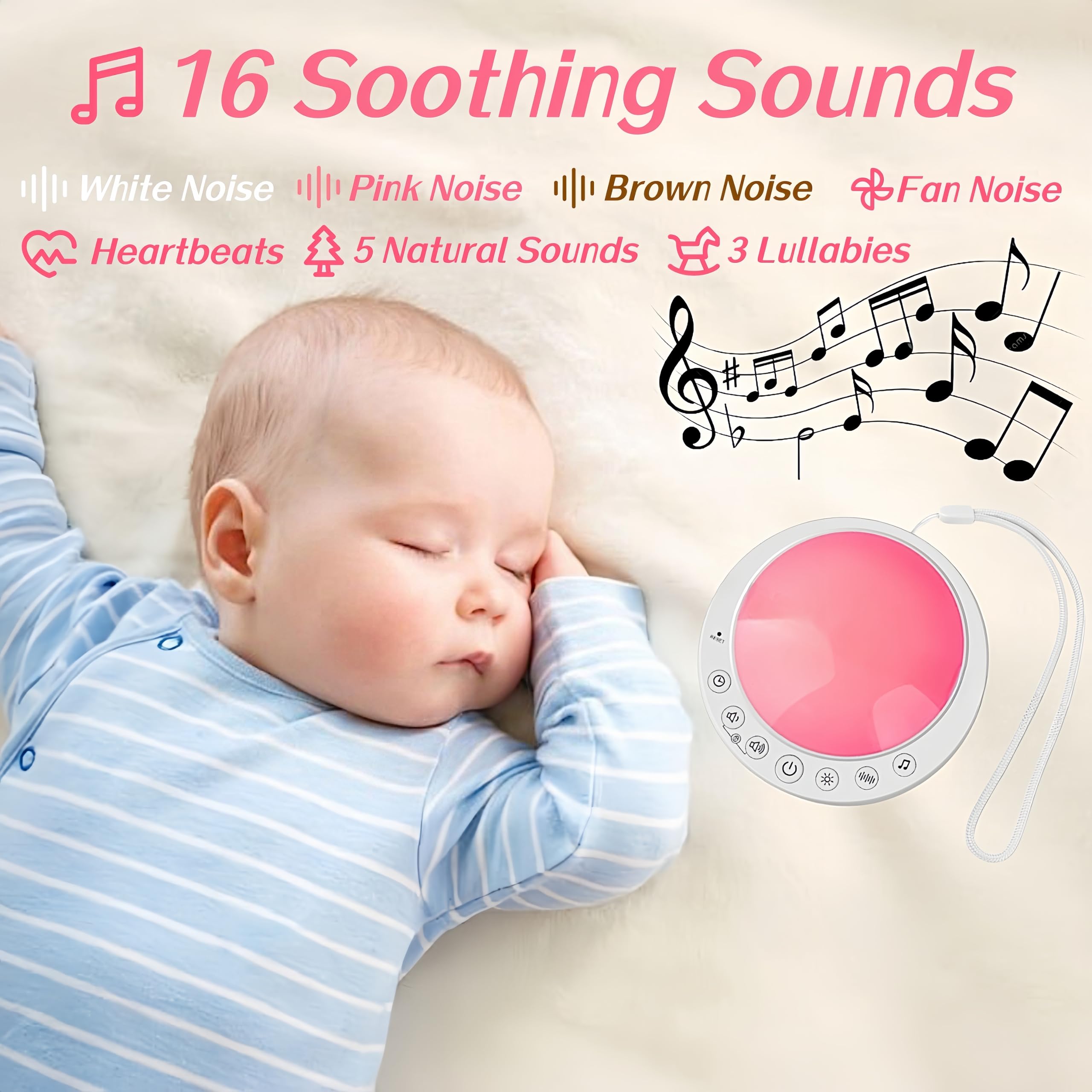 LacusMare White Noise Machine with 16 Soothing Sounds, Timer & Nightlights, Rechargeable Sleep Aid Sound Machine - Image 2