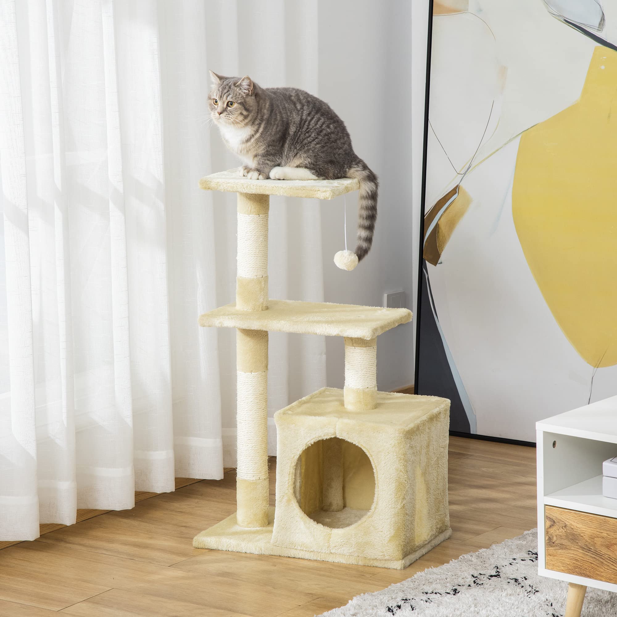 PawHut Kattenboom 116 Cm – Met Krabpalen, Hangmat, Hol En Speelbal, Voor Katten Tot 5 Kg