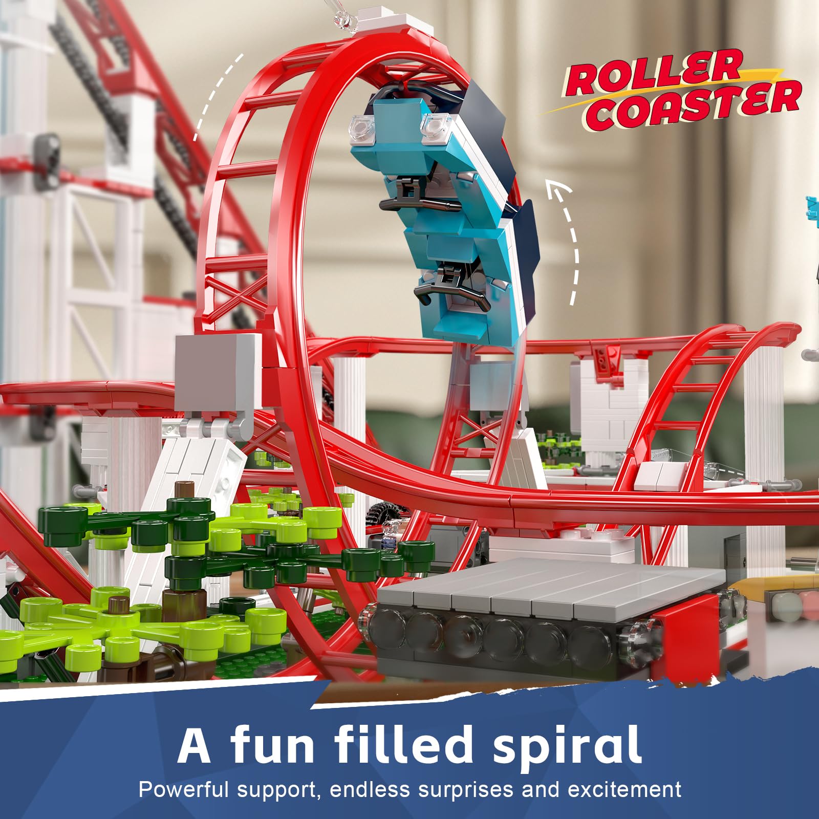 Mould King 11014 Loop Coaster Klemmbausteine Bausteine Kit, Looping-Achterbahn Vergnügungspark Untersetzer mit Motor, Roller Coasters Bauset für Teenager 14+/Erwachsene (3646+ Teile)