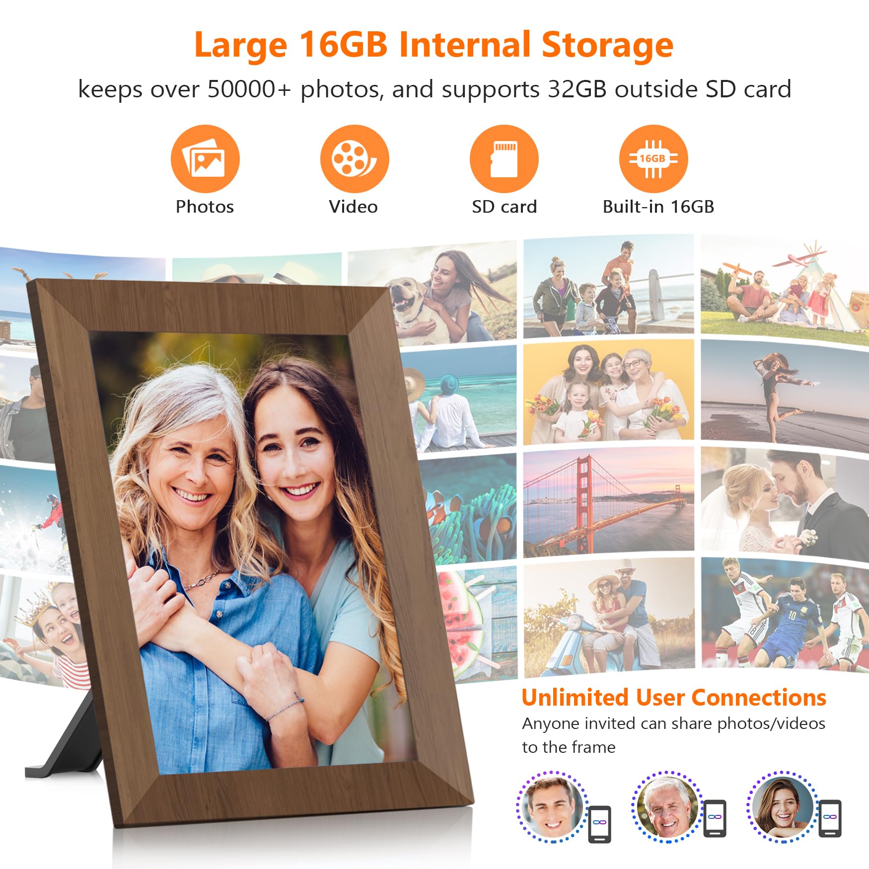 MaxAngel Digital Photo Frame 10.1 Inch WiFi Electronic Picture Frame Desktop IPS Touch Screen HD Display 16GB Storage SD Card Slot Auto-Rotate Slideshow Share Videos Photos Remotely Via App