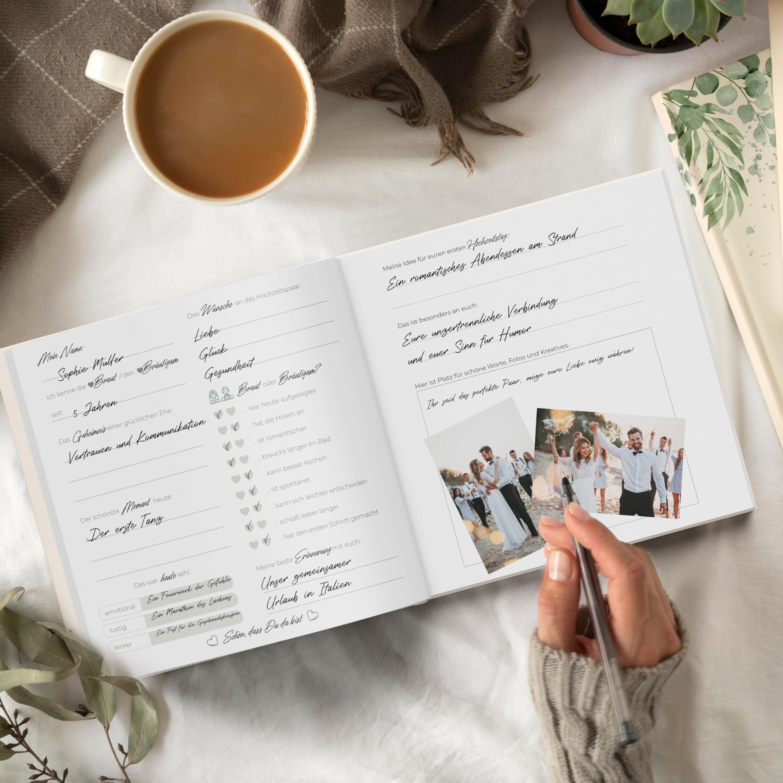 colortouch Gästebuch Hochzeit mit Fragen 104 Seitenzum Ausfüllen, Aufkleber Hochzeit, Hochzeitsspiel mit 70 Fotoaufgaben, 50 Hochzeitsquiz, 52 Postkarten 10 Blatt Hochzeitssticker, 50 St Tischkarten