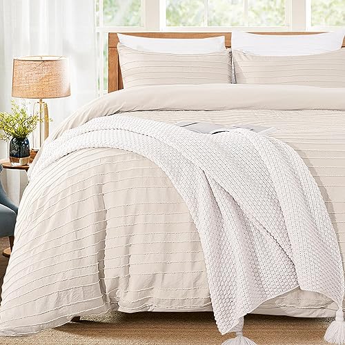 NEXHOME PRO Funda de edredón tamaño individual, juego de funda de edredón bohemio beige de 2 piezas, suave y ligero, 100% microfibra lavada, para