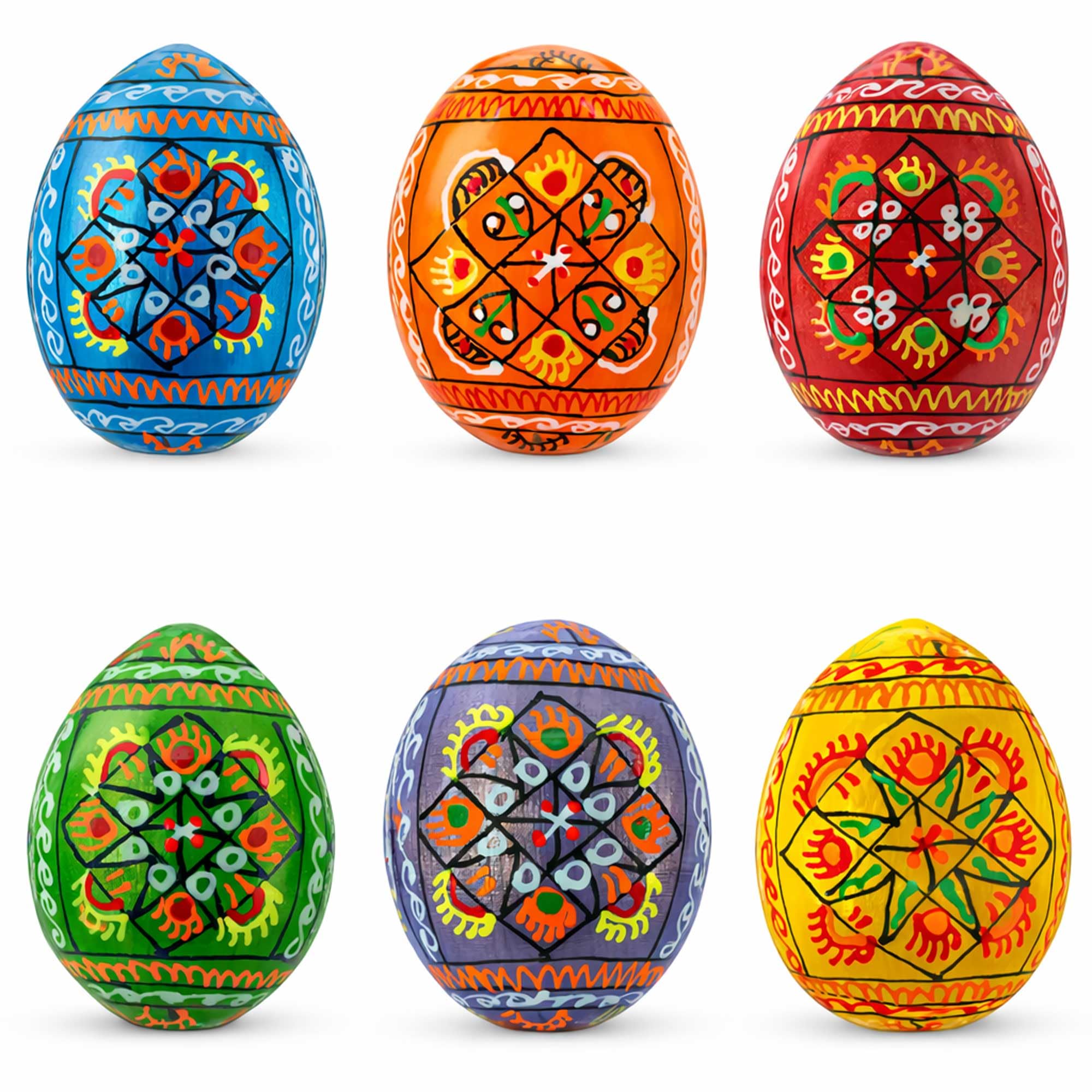 Pysanky ukrainiens œufs en bois de Pâques décoratifs peints lot de 6