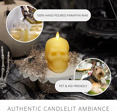 Miniatura 4 de Luminara Vela sin llama, con diseño de esqueleto de llama móvil, figura de cráneo, cera real, sin perfume, temporizador, color marfil