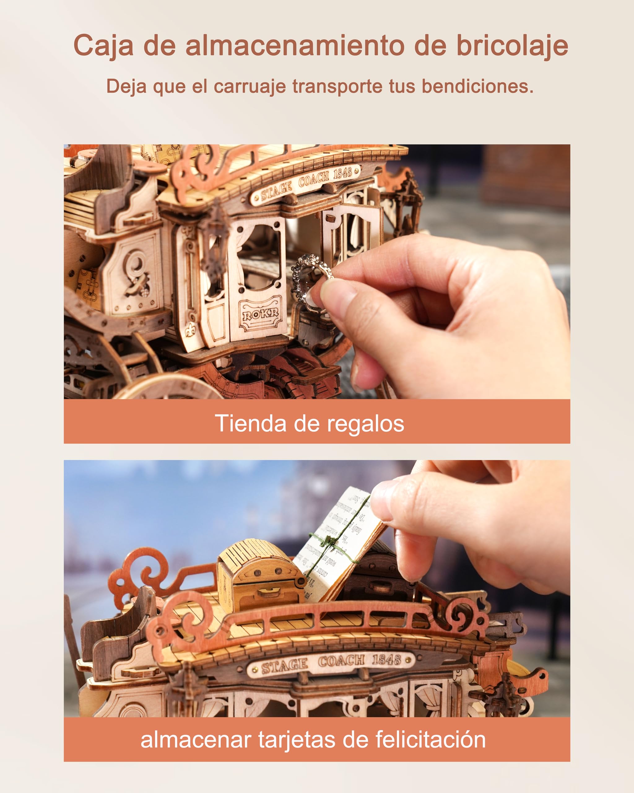 ROBOTIME Puzzle 3D Diligencia: Caja De Música De Madera Para Adultos - Maqueta Mecánica Con Motor, Regalo Original