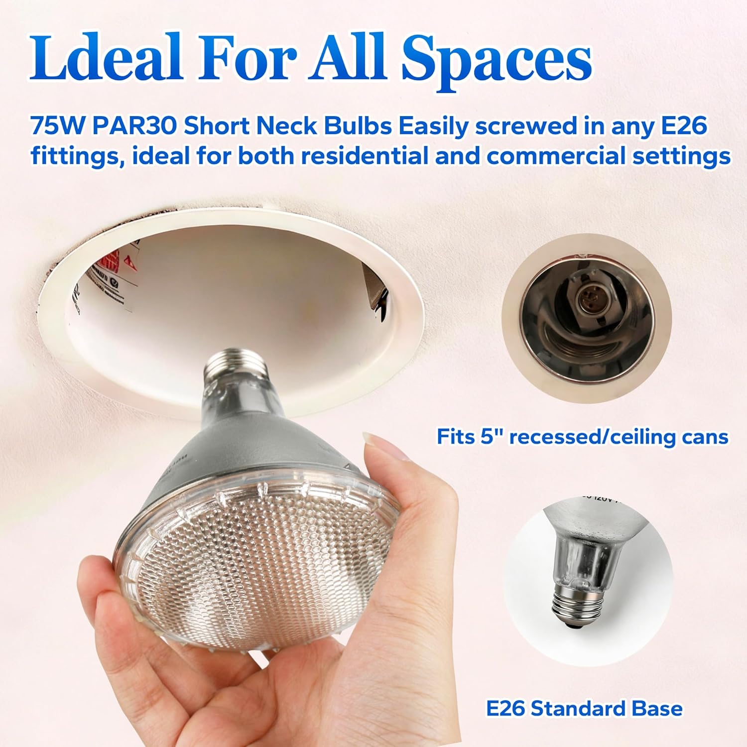 PAR30 Long Neck Halogen Flood Light Bulb, 6 Pack 120V 75W Halogen Bulbs with E26 Base, 2800K Warm White Dimmable, 3375LM High Output Brightness for Recessed & Track Lighting (Indoor/Outdoor)