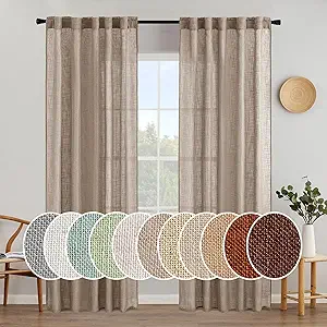 MIULEE Taupe Linen Curtains 84 Inch Length 2 Panels for Bedroom Living Room, Soft Thick Linen Textured Natural Window Drapes Semi Sheer Light Filtering Back Tab Rod Pocket Burlap Look Decor