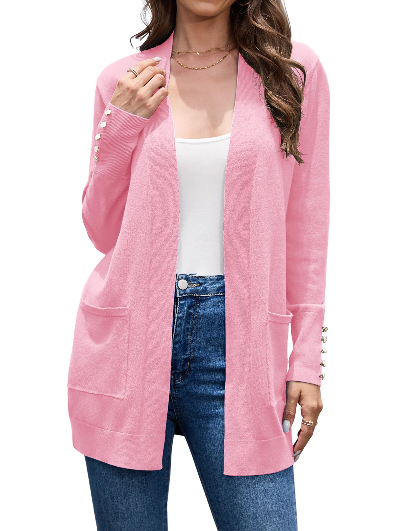 VIISHOW Women Cardigan Sweater Lightweight Open Front Long Sleeve Soft Fine Knit Casual Trendy Kimono Cardigans with Pockets