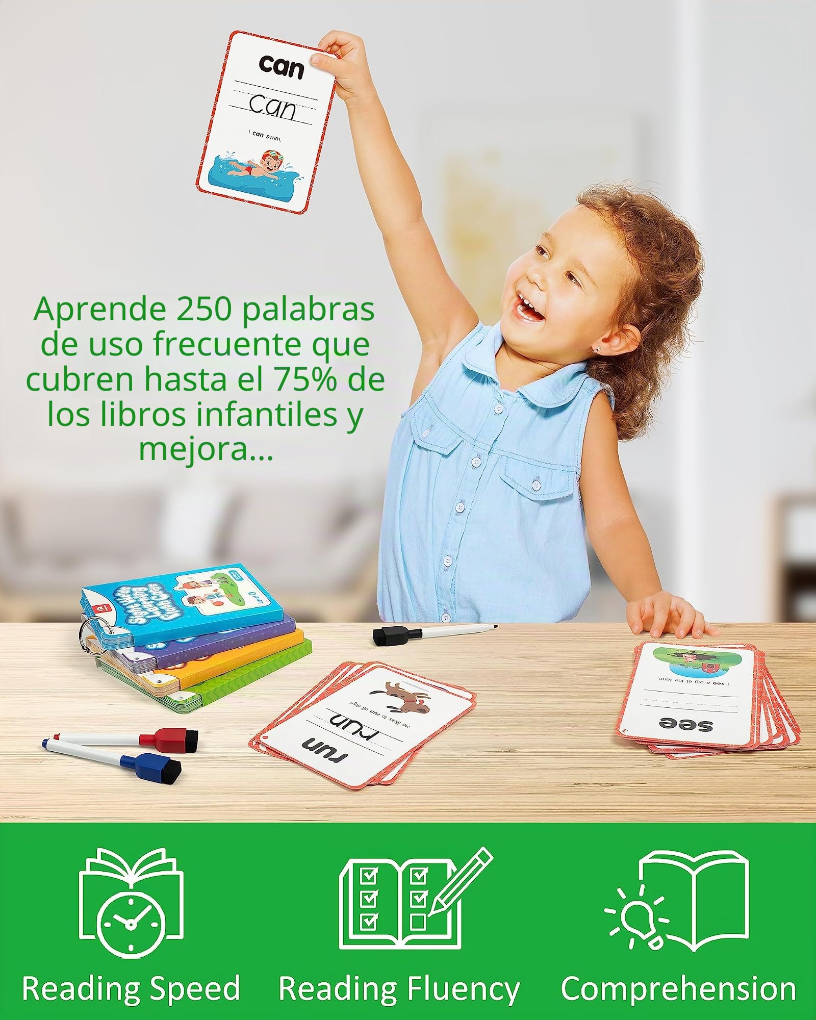 Tarjetas de Aprendizaje de Palabras de Vista Coogam, 250 Juego de Palabras Dolch de Lectura y Vocabulario para Niños en Jardín de Infantes y Preescolar de 3, 4, 5 Años