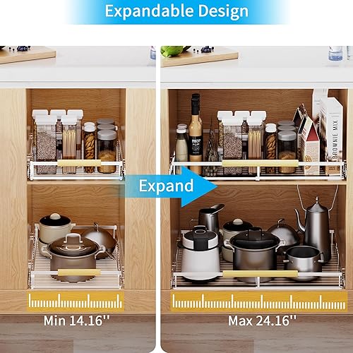 Miniatura 9 de KIKIBRO Organizador de cajones extraíbles, estantes de almacenamiento deslizantes expandibles montados en la parte inferior, resistente, duradero y