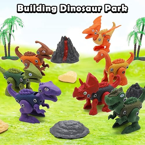 Miniatura 5 de Juguetes de dinosaurio desmontables para niños, juguetes de construcción de troncos de dinosaurio con taladro, kit de aprendizaje jurásico para